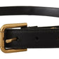 Elegant Black Leather Logo Belt