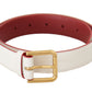 Elegant White Leather Belt with Engraved Buckle