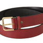 Elegant Red Leather Belt with Engraved Buckle