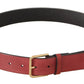 Elegant Red Leather Belt with Engraved Buckle