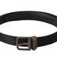 Elegant Black Leather Belt with Metal Buckle