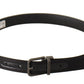 Elegant Black Leather Belt with Metal Buckle