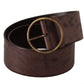 Elegant Dark Brown Leather Belt with Logo Buckle