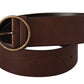 Elegant Brown Leather Belt with Engraved Buckle