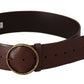 Elegant Brown Leather Belt with Engraved Buckle