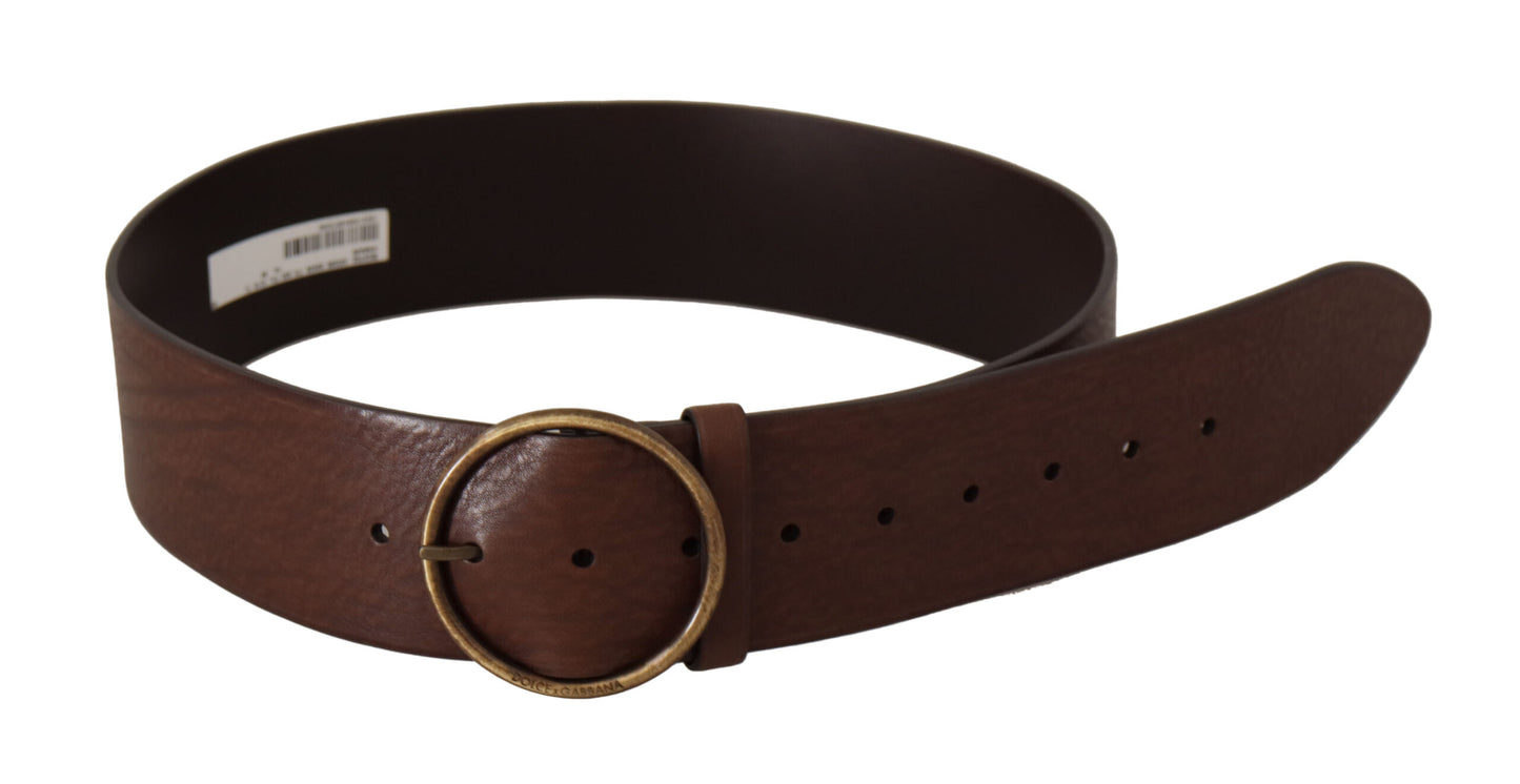 Elegant Brown Leather Belt with Engraved Buckle