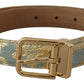 Elegant Light Blue Leather Belt with Gold Buckle