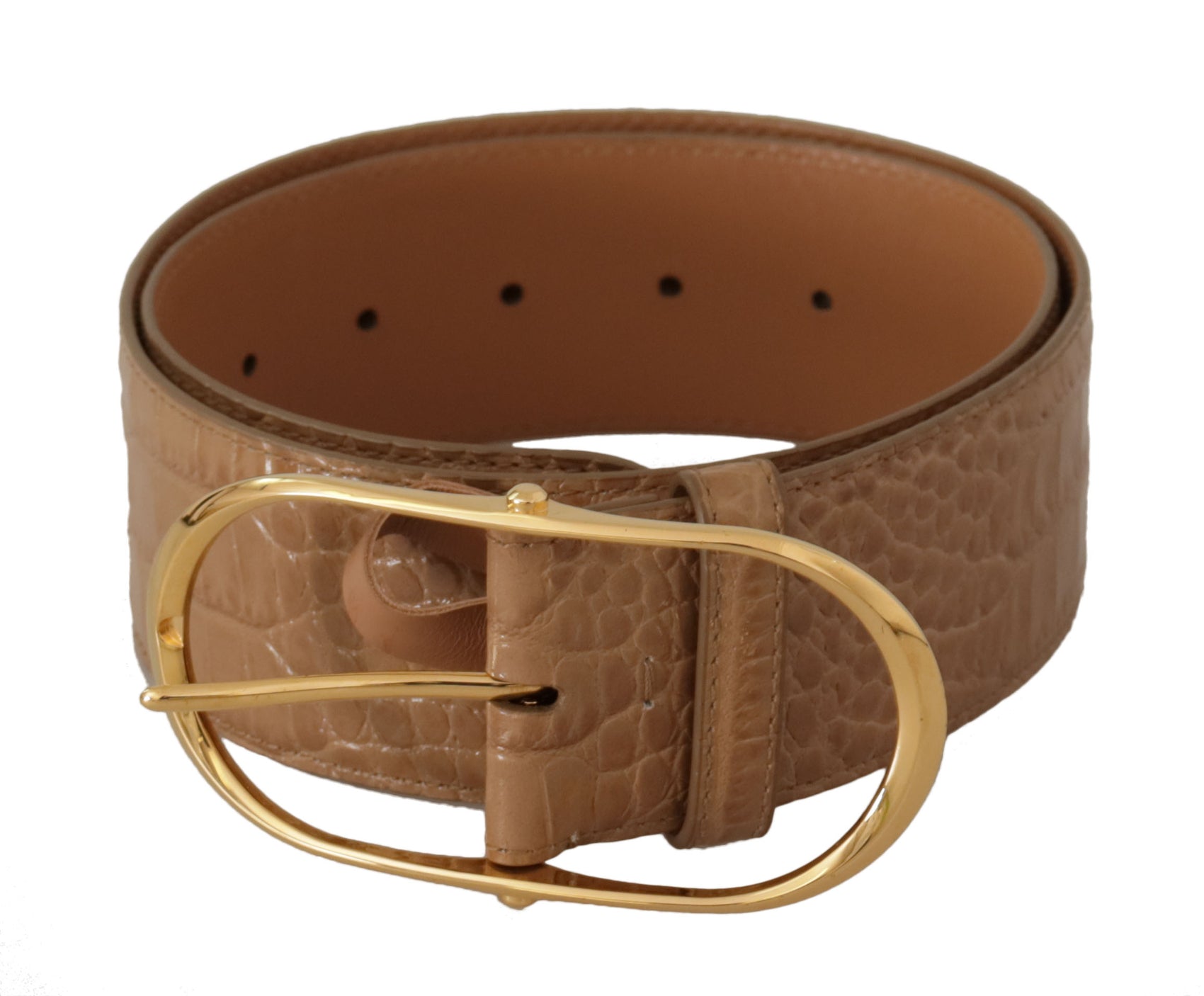 Elegant Beige Leather Belt with Engraved Buckle