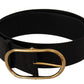 Chic Black Leather Logo Belt