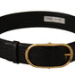 Chic Black Leather Logo Belt