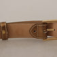 Elegant Bronze Leather Belt with Logo Buckle