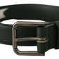 Elegant Dark Green Leather Belt with Logo Buckle