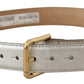 Elegant Silver Leather Belt with Engraved Buckle