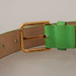 Chic Emerald Leather Belt with Engraved Buckle