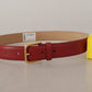 Elegant Red Leather Engraved Buckle Belt