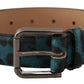 Engraved Logo Leather Belt in Blue Green