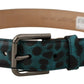 Engraved Logo Leather Belt in Blue Green