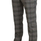 Elegant Gray Checkered Slim Men's Pants