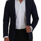 Elegant Blue Wool Silk Blazer Jacket