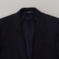 Elegant Blue Wool Silk Blazer Jacket