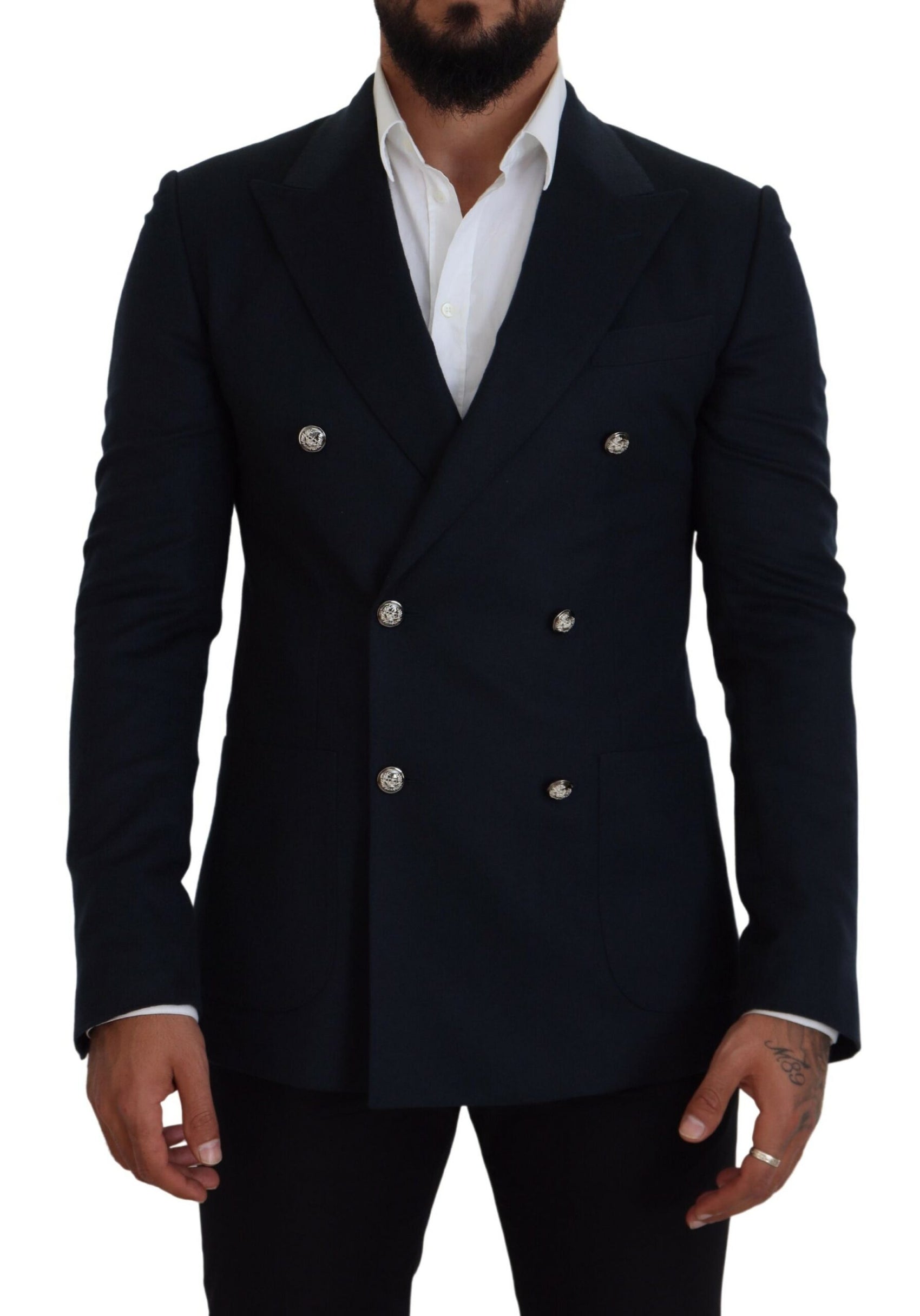 Elegante blazer blu in misto cashmere e seta