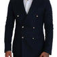 Elegante blazer blu in misto cashmere e seta