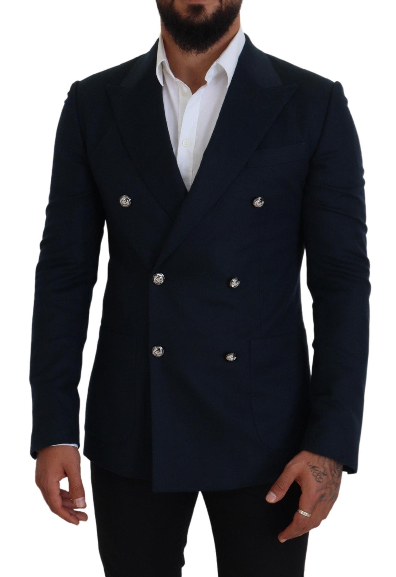 Elegante blazer blu in misto cashmere e seta