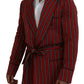 Elegant Red Striped Long Robe Luxury Wear