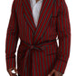 Elegant Red Striped Long Robe Luxury Wear