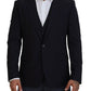 Elegant Navy Wool Blend Martini Blazer