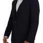 Elegant Navy Wool Blend Martini Blazer