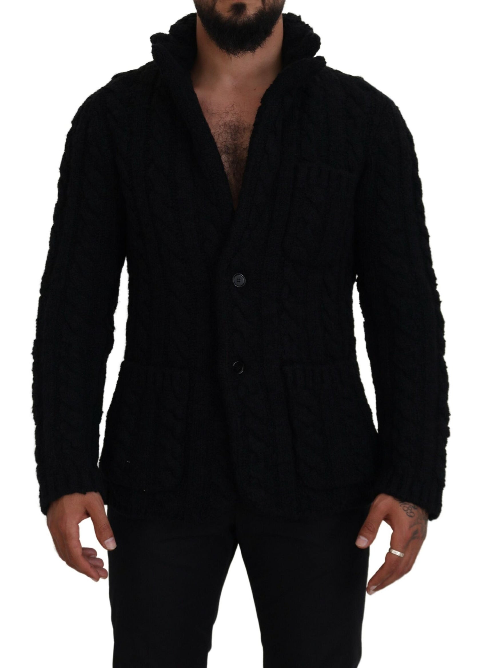 Elegante cardigan nero in misto lana e cashmere