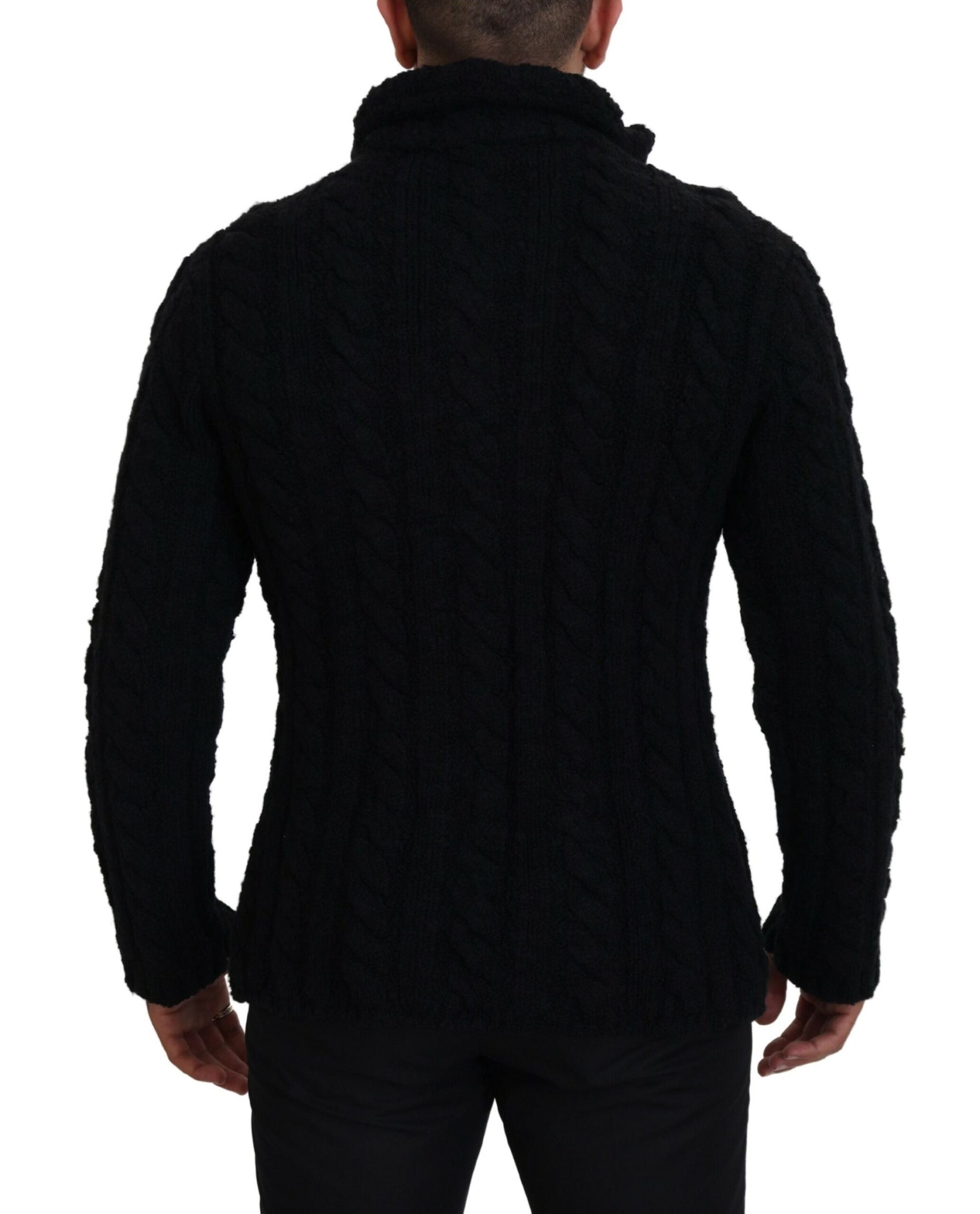 Elegante cardigan nero in misto lana e cashmere