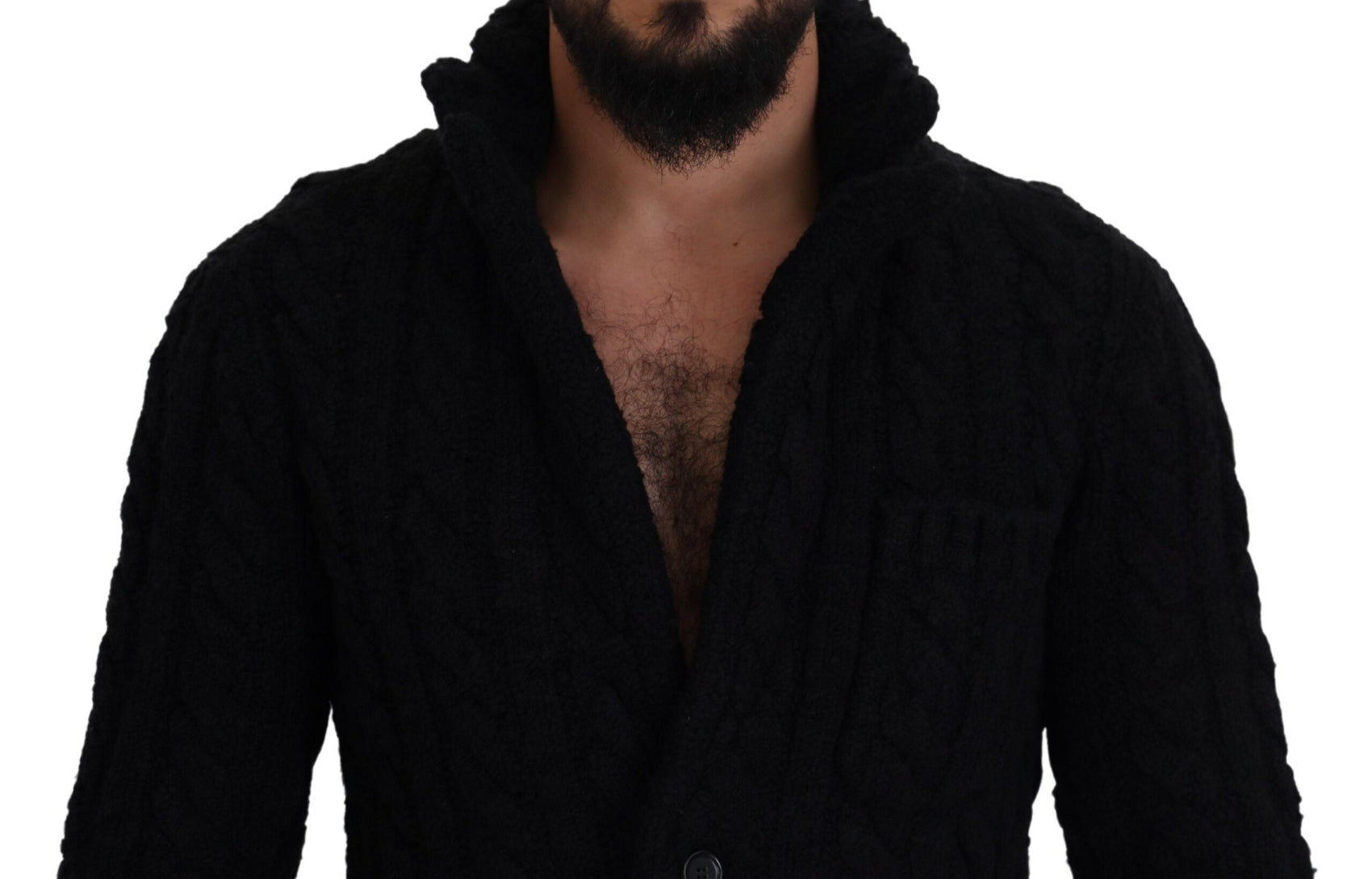 Elegante cardigan nero in misto lana e cashmere