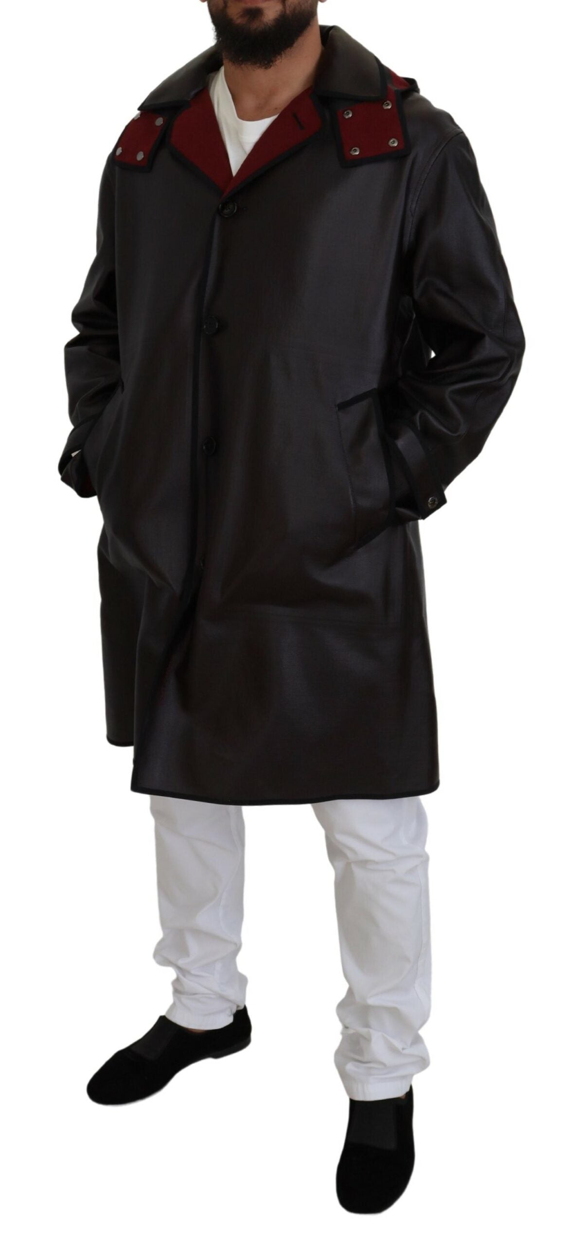 Eleganter Parka mit Kapuze in Schwarz und Bordeaux
