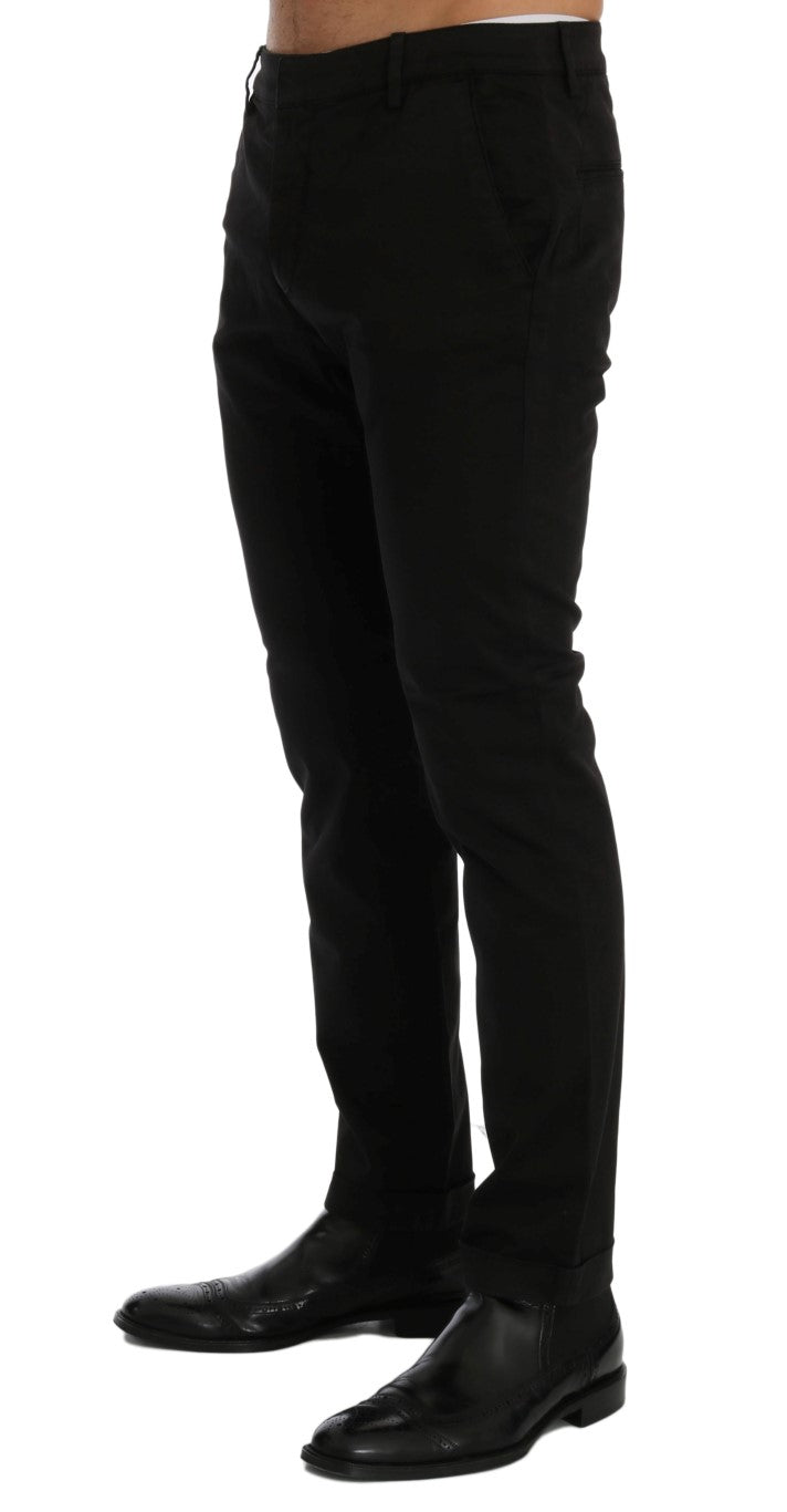 Pantaloni elasticizzati in cotone slim fit neri chic