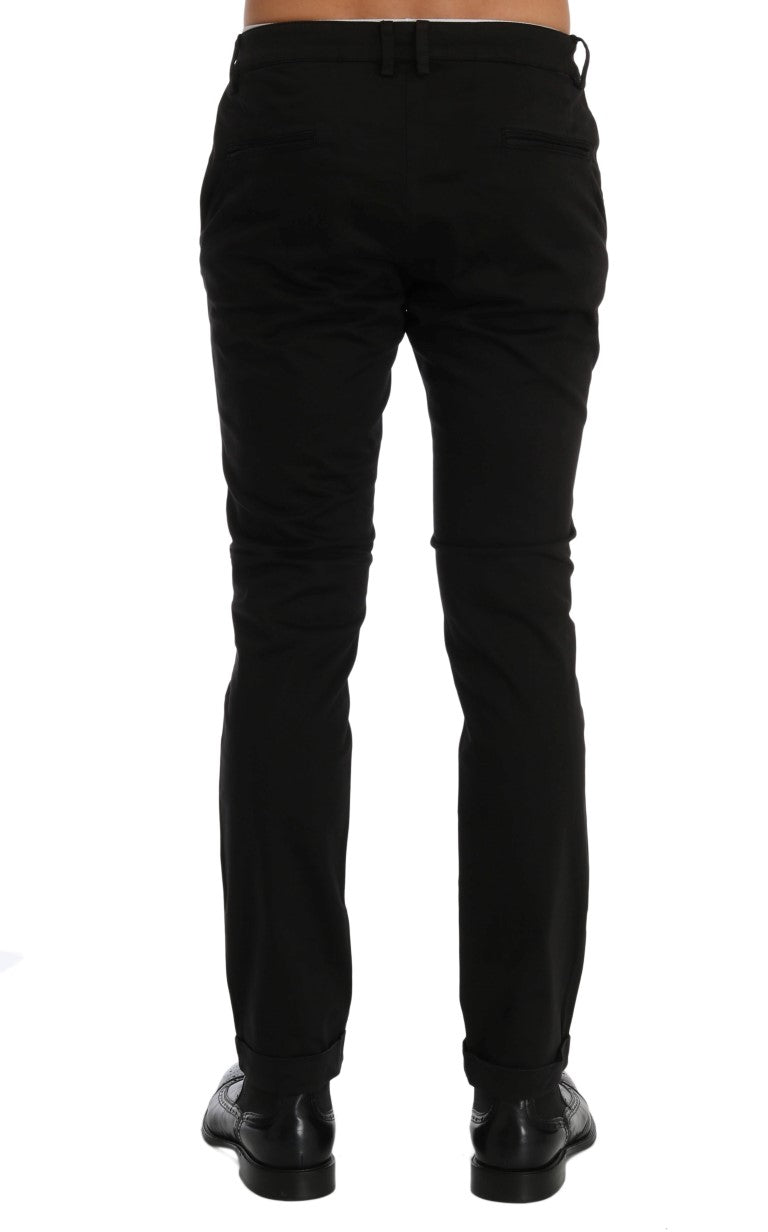 Pantaloni elasticizzati in cotone slim fit neri chic