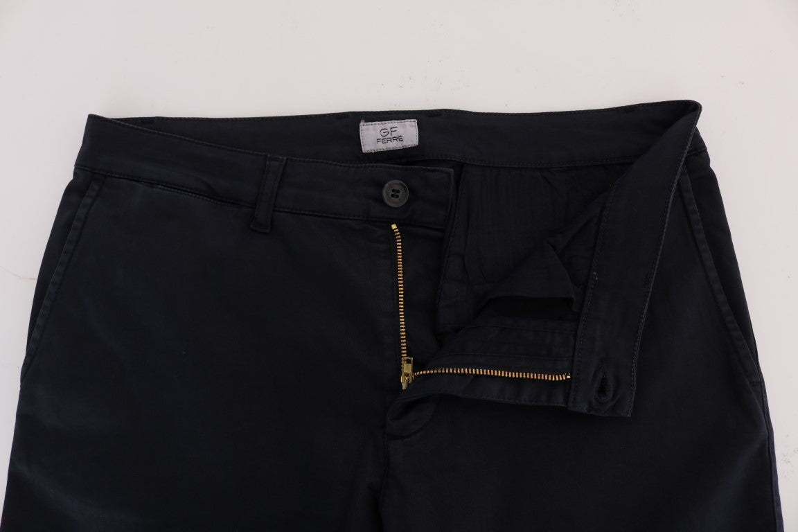 Pantaloni elasticizzati in cotone blu slim fit chic