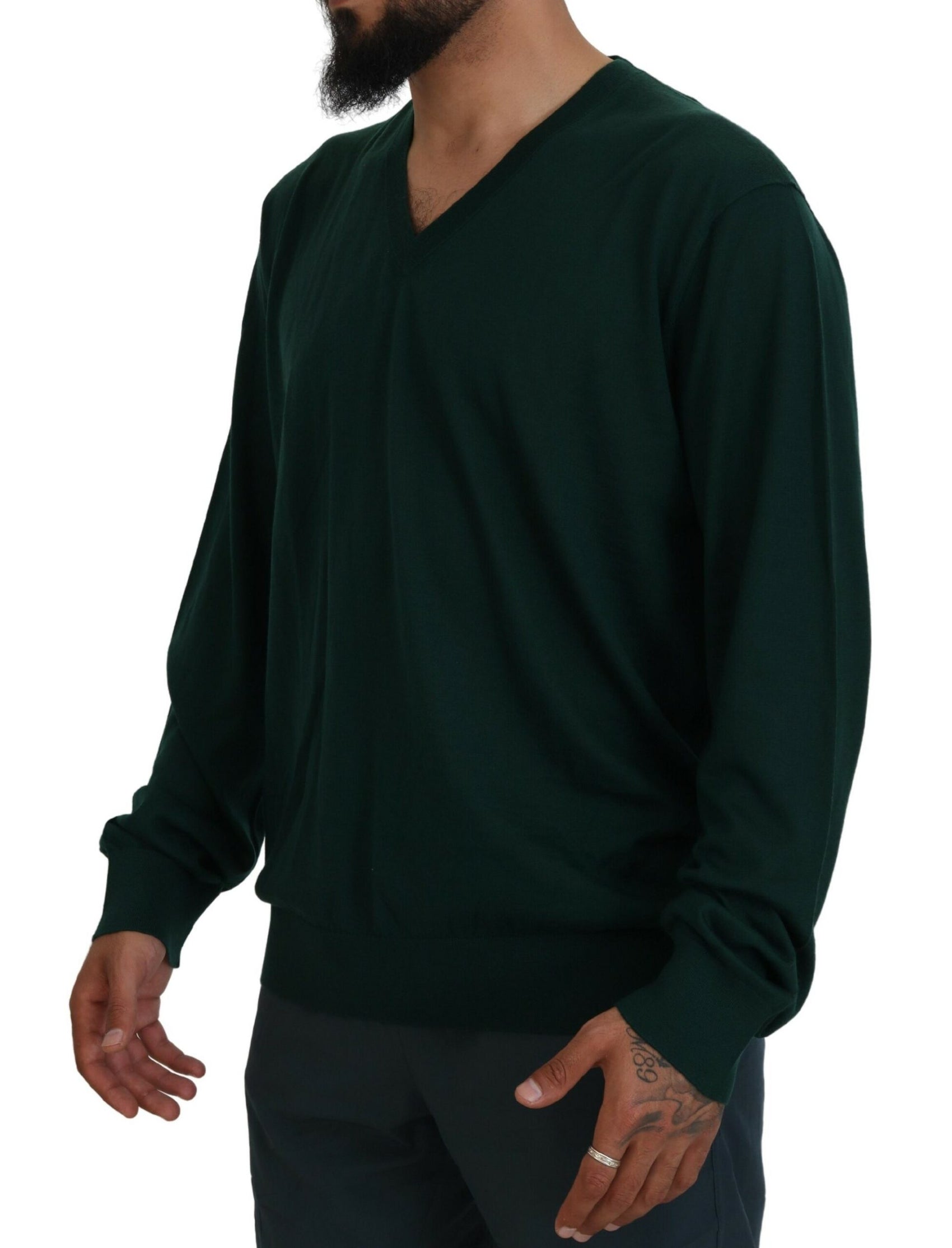 Elegante maglione in cashmere con scollo a V verde