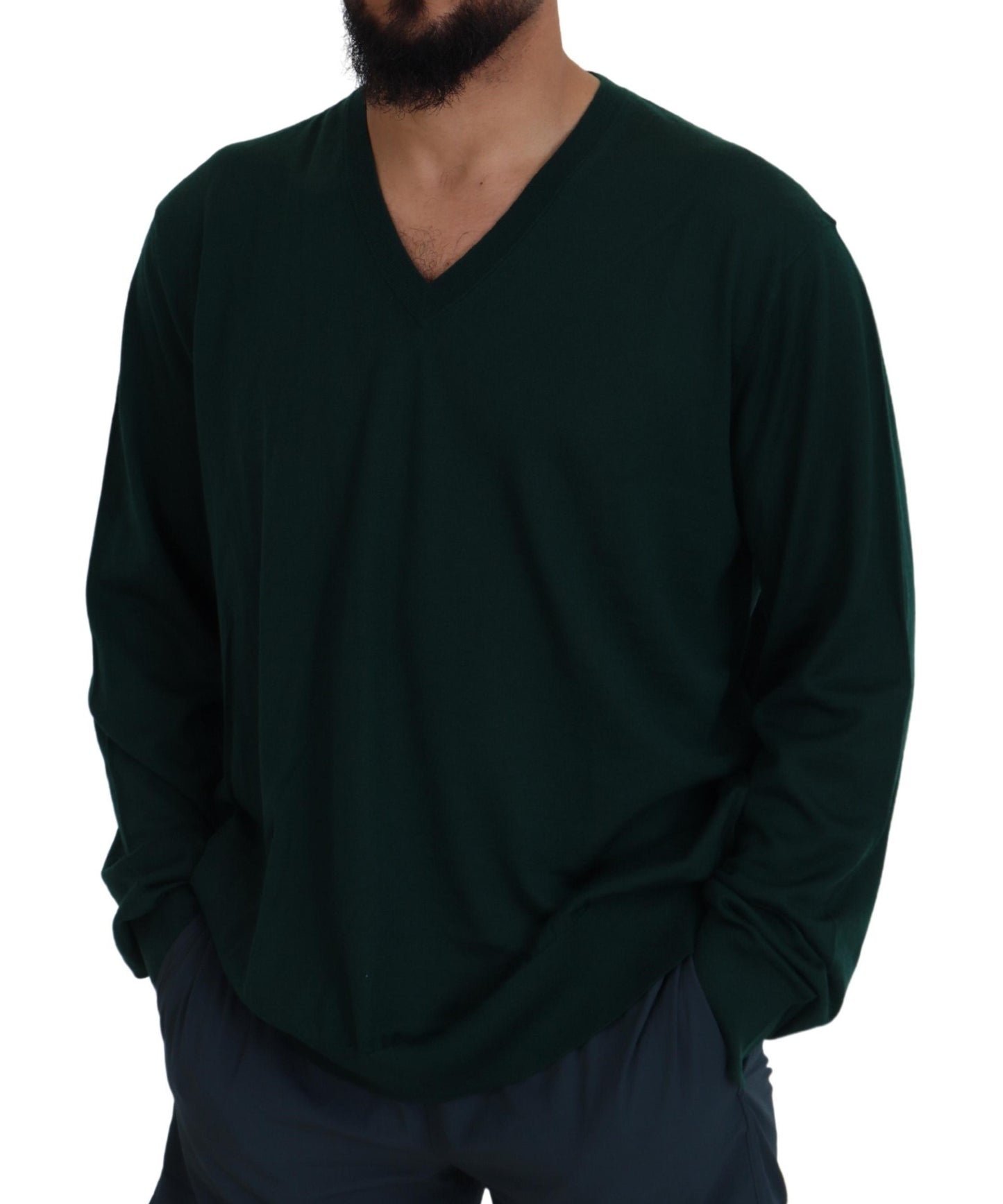 Elegante maglione in cashmere con scollo a V verde