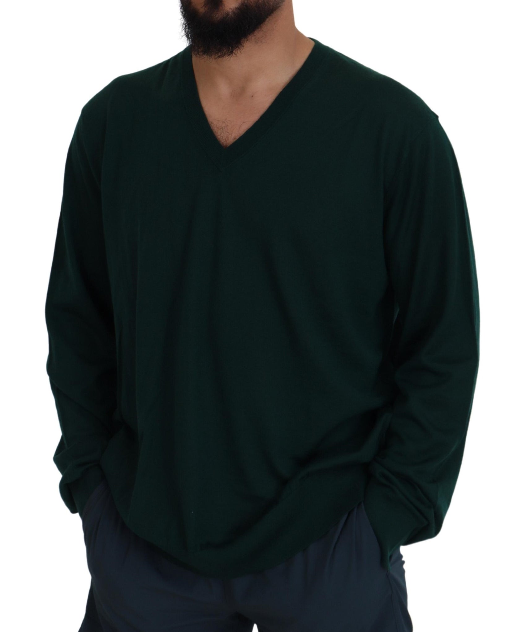 Elegante maglione in cashmere con scollo a V verde