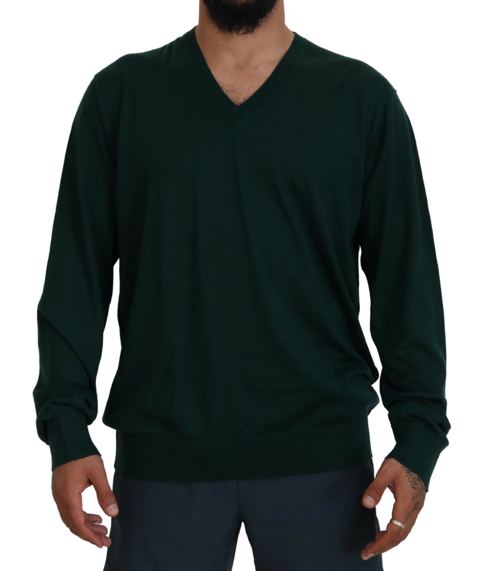 Elegante maglione in cashmere con scollo a V verde