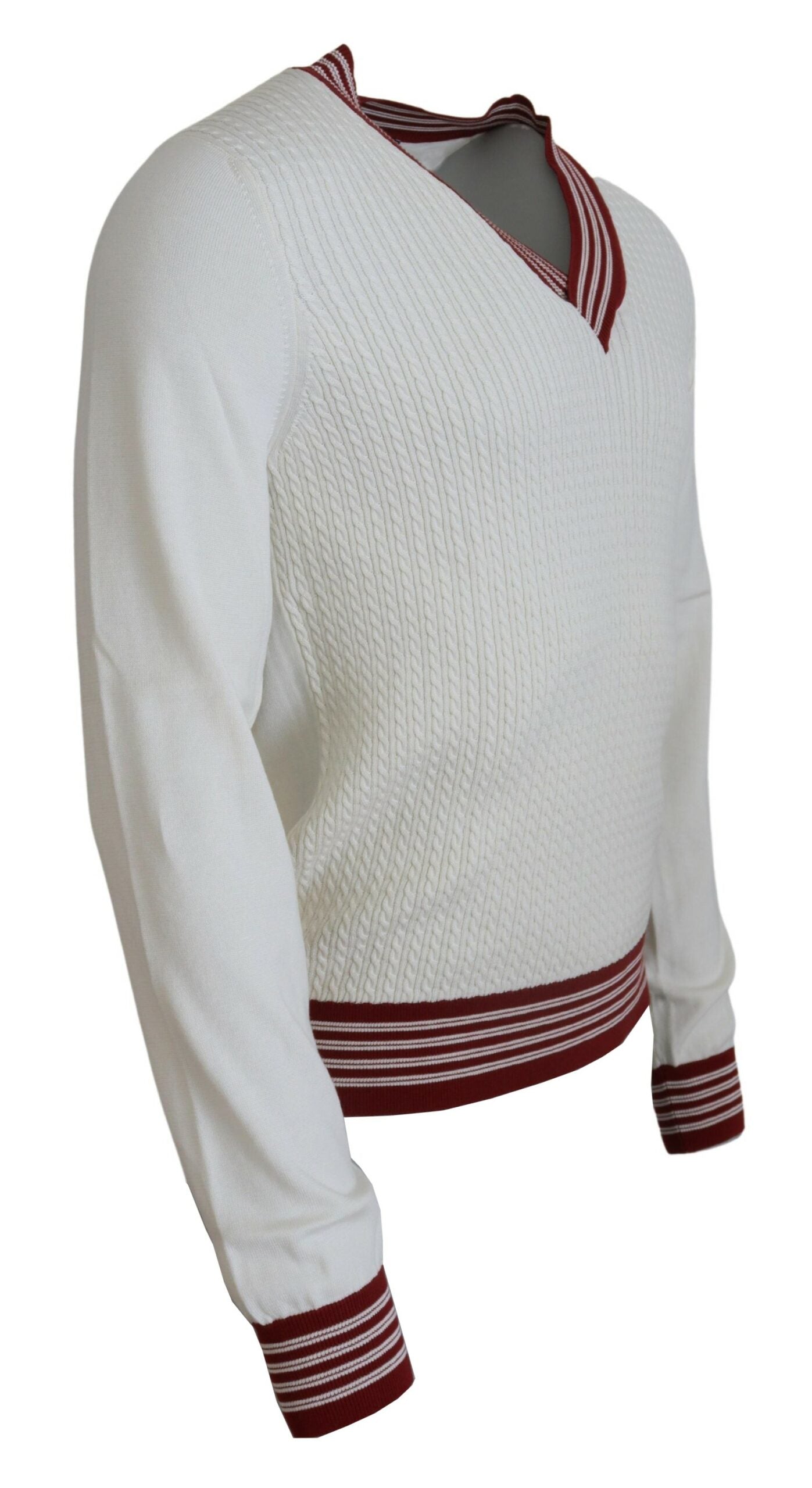 Maglione in cotone e seta bianco sporco con scollo a V