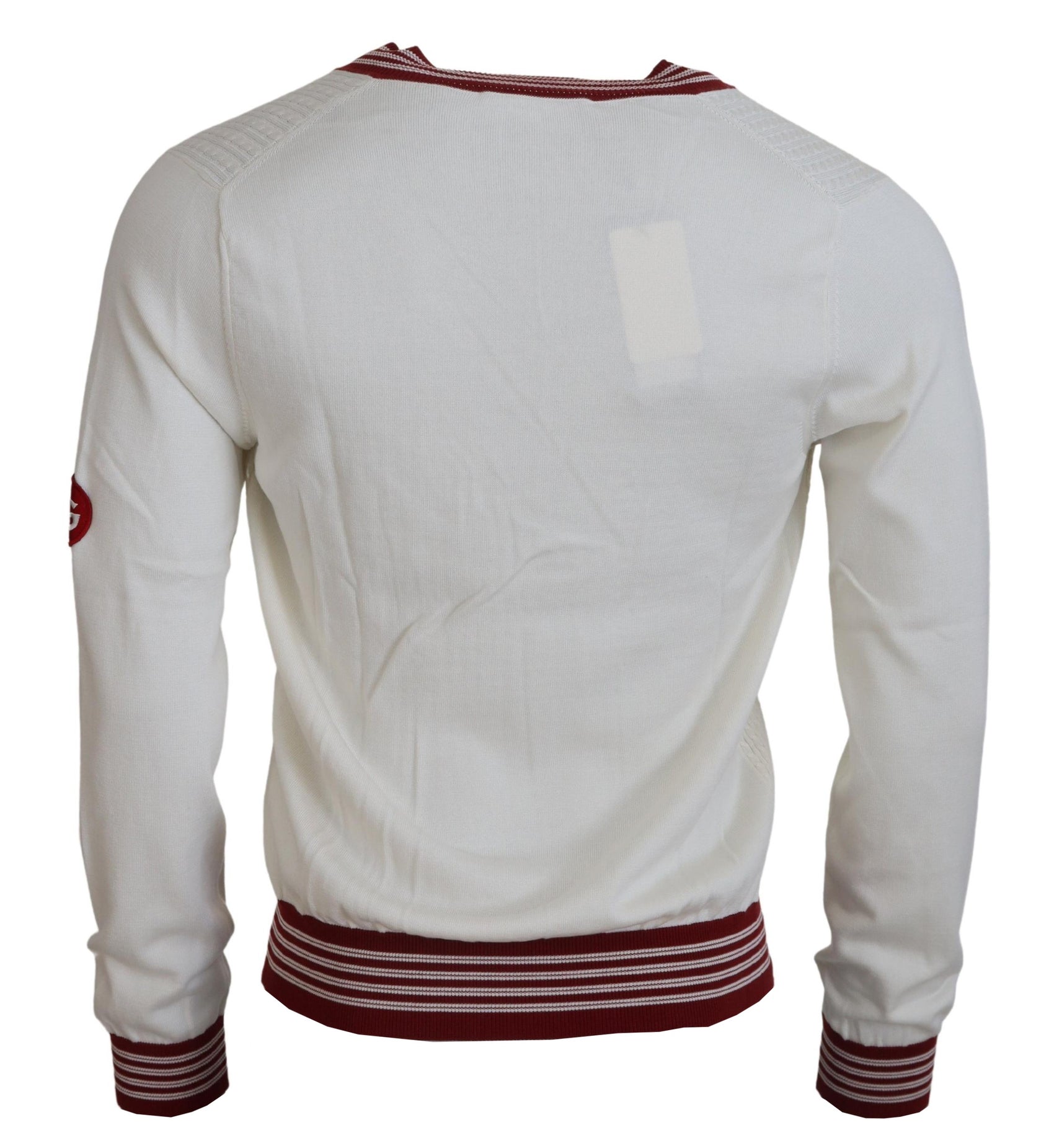 Maglione in cotone e seta bianco sporco con scollo a V