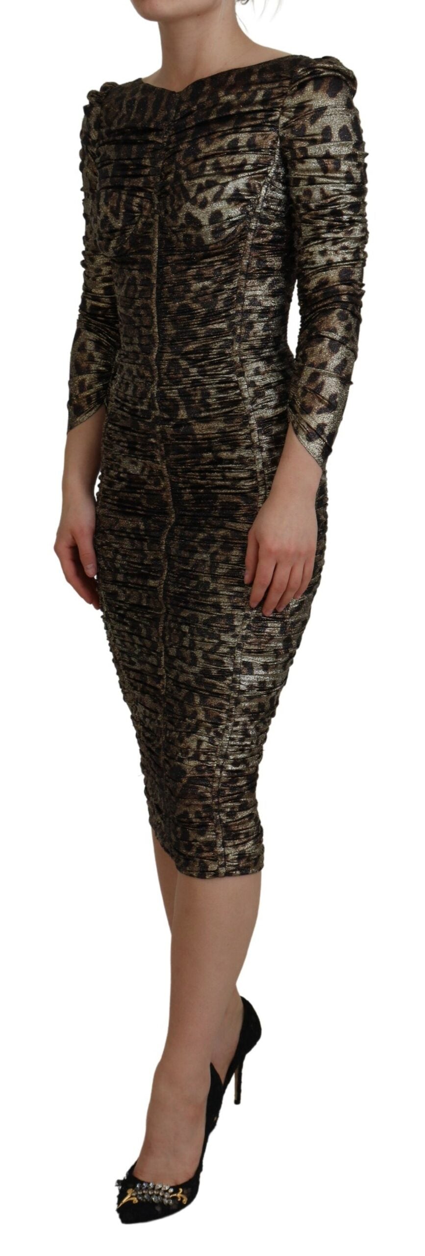 Elegante abito midi aderente con stampa leopardata