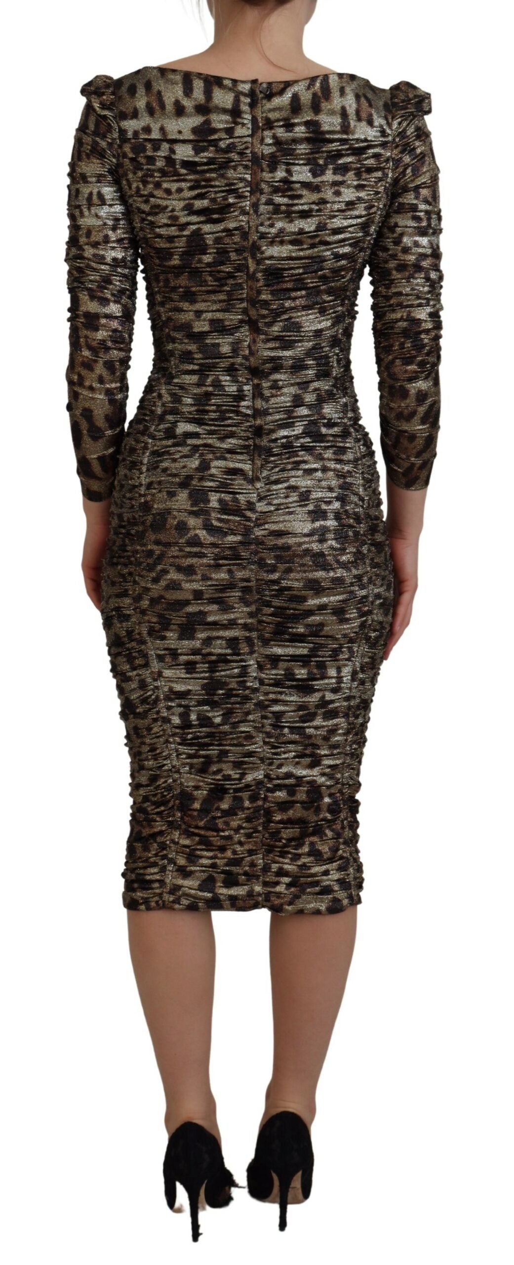 Elegante abito midi aderente con stampa leopardata