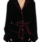 Elegant Black Silk-Blend Jacket with Waist Belt