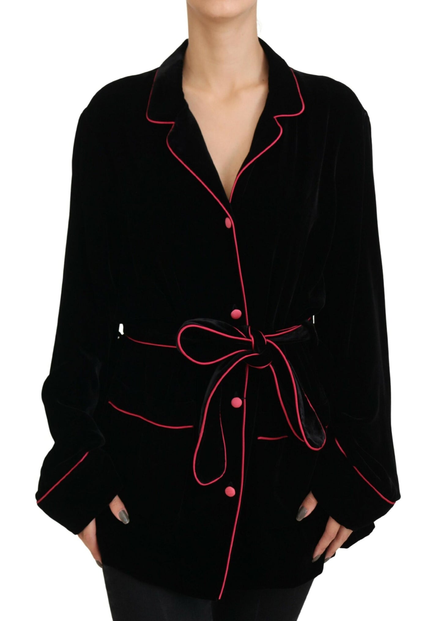 Elegant Black Silk-Blend Jacket with Waist Belt