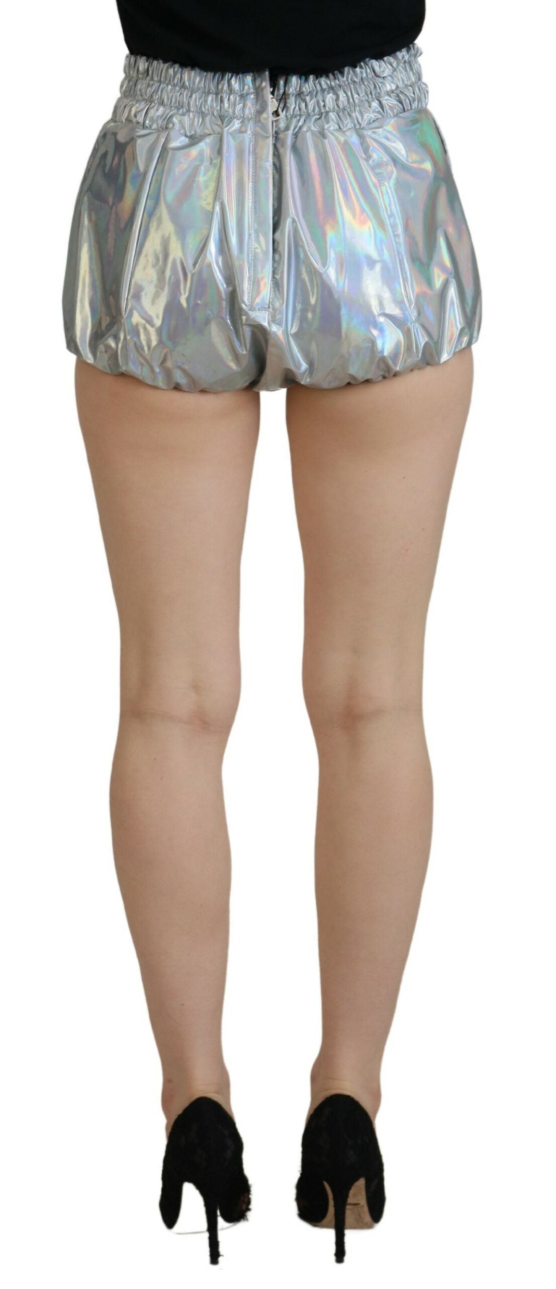 Silberne Shorts mit hoher Taille von Elegance