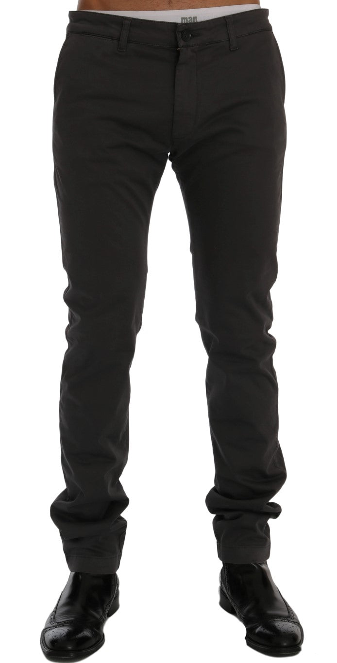 Pantaloni eleganti slim fit in cotone grigio